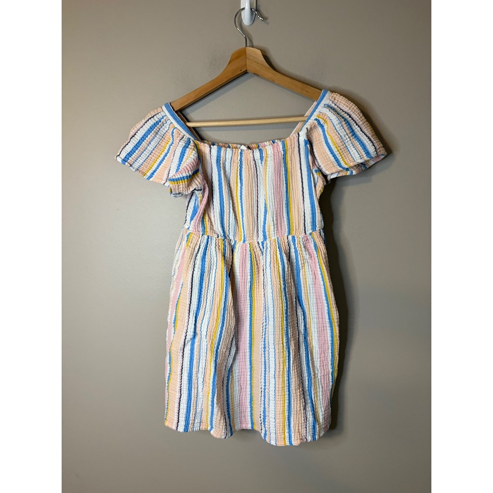 Roxy Girl Striped Gauze Dress Kids Size L 14/16 Multicolor Excellent Smocked